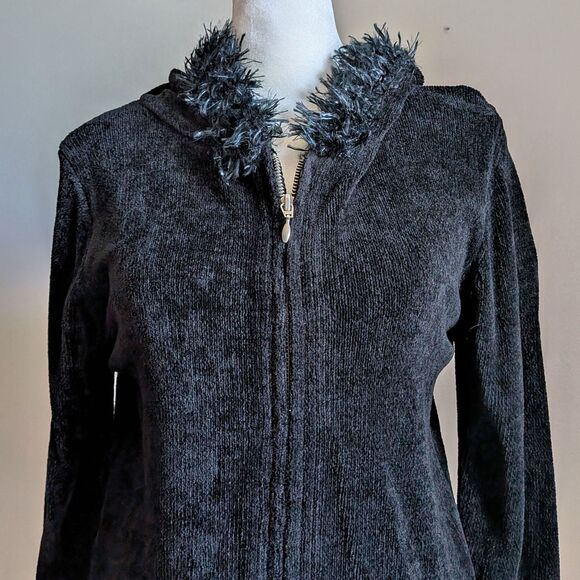 Vintage Y2K Valerie Stevens Faux Fur Cardigan Hoodie Jacket Zip Front Size SP - Picture 4 of 10